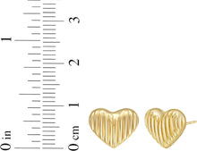 Load image into Gallery viewer, 14k Yellow Gold 9.5mm Puffy Ridged Heart Stud Earrings

