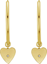 Load image into Gallery viewer, 14k Yellow Gold 32mm Heart Diamond Charm Hoop Gemstone Earrings
