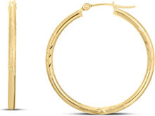 Load image into Gallery viewer, 14k Yellow Gold 2mm x 15mm, 25mm, 30mm or 45mm Diamond Cut &amp; Polished Hoop Earrings
