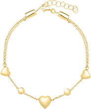Load image into Gallery viewer, 14k Yellow Gold 7.7mm Puffed Heart Charm Link Bracelet and Anklet, Adjustable 7.25" - 10 Inch
