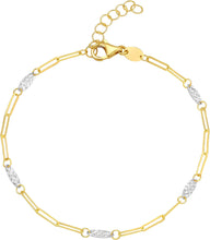 Load image into Gallery viewer, Italian 14k Two-Tone Gold 2.8mm Oval &amp; Paperclip Link Charm Bracelet, 7.5 Inch
