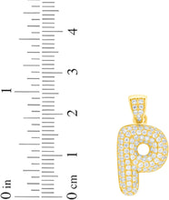 Load image into Gallery viewer, 10k Yellow Gold 0.7&quot; Pave CZ Personalized Bubble Alphabet Letter A - Z Initial Charm Pendant with optional Chain Necklace
