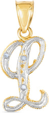 Load image into Gallery viewer, 10k Yellow Gold and White Gold Two-Tone 21.5mm Cursive Personalized Alphabet A-Z Initial Pendant with Optional 1.1mm Solid Cable Chain, 18 Inch
