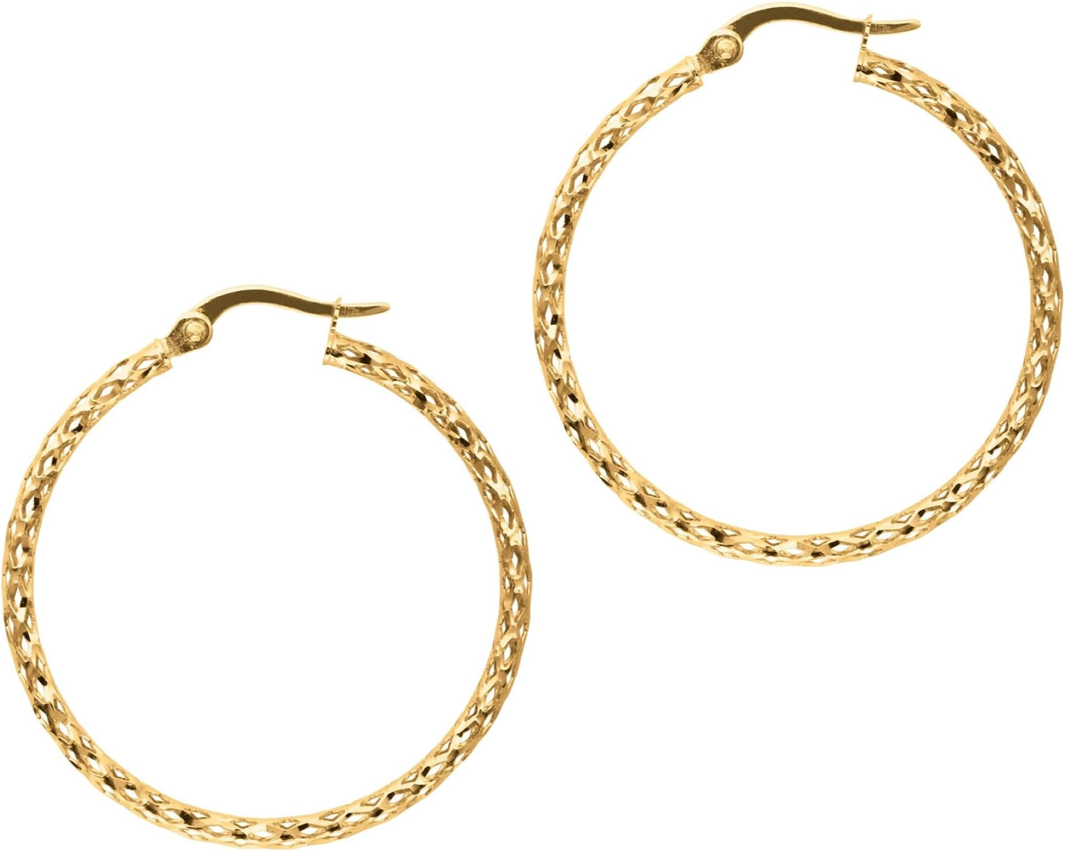 10k Yellow Gold 31mm Round Circle Diamond Cut Hoop Earrings