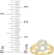 Load image into Gallery viewer, 10k Two-Tone Yellow Gold and White Gold 8.5mm Personalized A-Z Initial Cursive Letter Ring, Sizes 3 - 10
