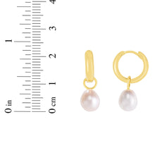 Load image into Gallery viewer, 14k Yellow Gold 22.4mm Pearl Drop Huggie Earrings
