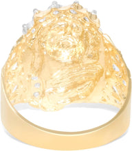 Load image into Gallery viewer, 10k Yellow Gold 23.3mm Jesus Face Two-Tone CZ Praying Hands Men&#39;s Ring, Sizes 5-13
