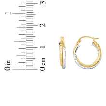 Load image into Gallery viewer, 14k Yellow Gold and White Gold 15mm Double Row Diamond Cut Hoop Earrings
