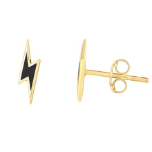 Load image into Gallery viewer, 14k Yellow Gold 10mm High Polished Black Lightning Stud Earrings
