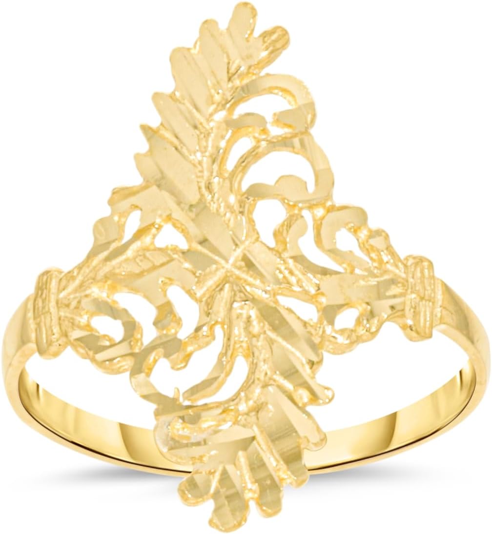 10k Yellow Gold 22.3mm Double Leaf Openwork Filigree Ring