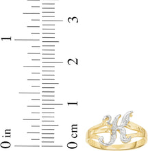 Load image into Gallery viewer, 10k Two-Tone Yellow Gold and White Gold 8.5mm Personalized A-Z Initial Cursive Letter Ring, Sizes 3 - 10
