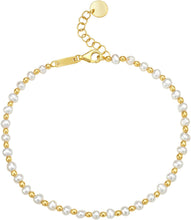 Load image into Gallery viewer, 14k Yellow Gold 3mm Alternating Polished Bead &amp; Pearl Link Chain 16-18 Inch Necklace &amp; 7-8 Inch Bracelet Set
