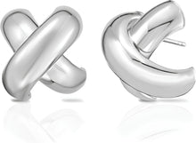 Load image into Gallery viewer, 925 Sterling Silver or 14k Gold over Silver 16mm Puffy X Stud Earrings
