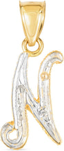 Load image into Gallery viewer, 10k Yellow Gold and White Gold Two-Tone 21.5mm Cursive Personalized Alphabet A-Z Initial Pendant with Optional 1.1mm Solid Cable Chain, 18 Inch
