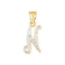 Load image into Gallery viewer, 10k Yellow Gold and White Gold Two-Tone 21.5mm Cursive Personalized Alphabet A-Z Initial Pendant with Optional 1.1mm Solid Cable Chain, 18 Inch
