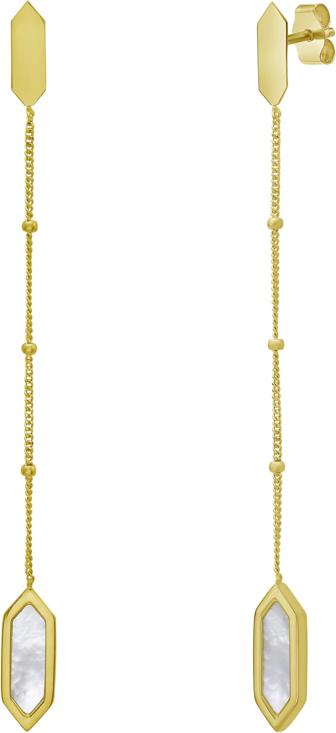 14k Yellow Gold 57mm Mother of Pearl, Onyx or Malachite Hexagon Drop Gemstone Earrings