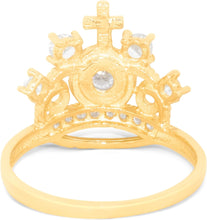 Load image into Gallery viewer, 10k Yellow Gold 14mm CZ Cross Crown Openwork Ring, Sizes 4 - 10
