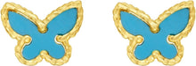 Load image into Gallery viewer, 14k Yellow Gold 8mm Turquoise, Malachite or Mother of Pearl Butterfly Studs Gemstone Earrings
