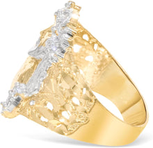 Load image into Gallery viewer, 10k Yellow Gold 23.3mm Jesus Face Two-Tone CZ Praying Hands Men&#39;s Ring, Sizes 5-13
