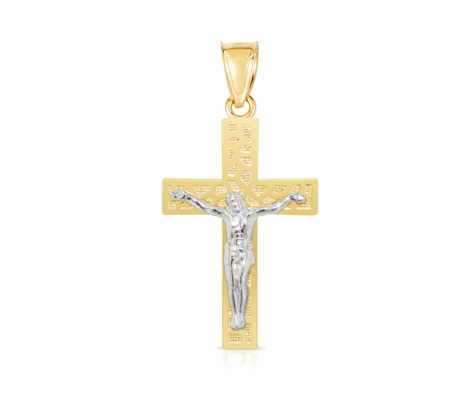 10k Yellow Gold Engraved Crucifix of Jesus Cross Religious Pendant