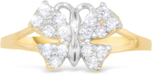 Load image into Gallery viewer, 10k Yellow Gold 8mm Pave CZ White Gold Butterfly Double Shank Ring, Sizes 4 - 10
