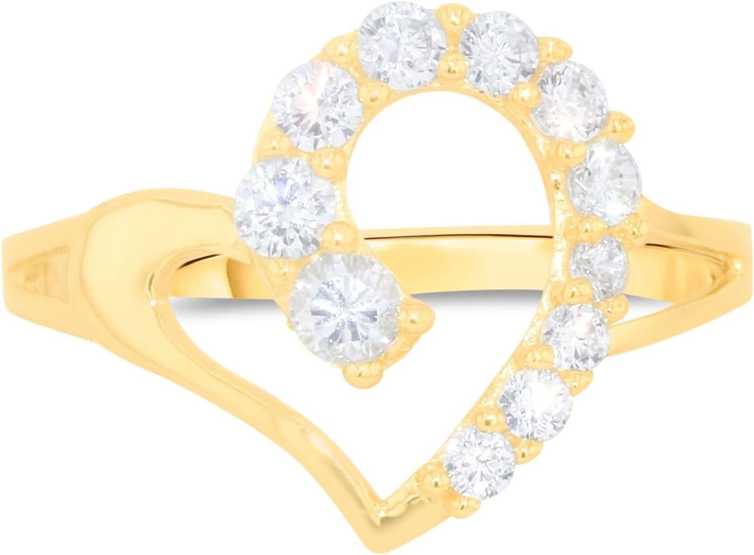10k Yellow Gold 13mm Curved Heart CZ Ring, Sizes 4 - 10