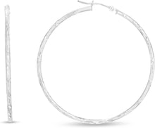 Load image into Gallery viewer, 14k White Gold 2mm x 25mm, 30mm or 45mm Diamond Cut Hoop Earrings
