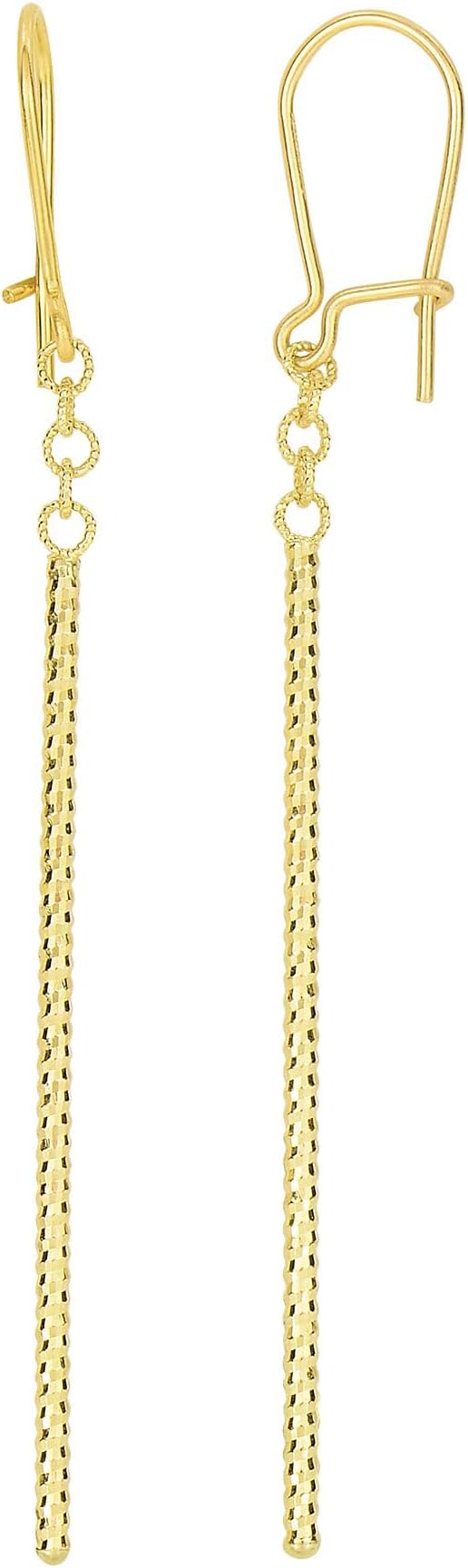 14k Yellow Gold 60mm Diamond Cut Bar Linear Drop Earrings