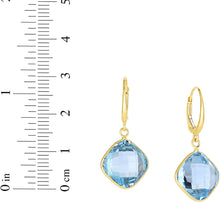 Load image into Gallery viewer, 14k Yellow Gold 30mm Blue Topaz Cushion Drop Earrings
