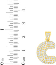 Load image into Gallery viewer, 10k Yellow Gold 0.7&quot; Pave CZ Personalized Bubble Alphabet Letter A - Z Initial Charm Pendant with optional Chain Necklace
