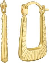 Load image into Gallery viewer, 14k Yellow Gold 11mm Ribbed Rounded Rectangle Hoop Earrings
