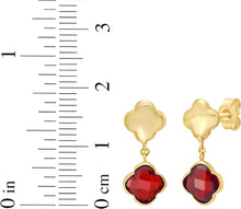Load image into Gallery viewer, 14k Yellow Gold 18mm Clover Natural Gemstone Drop Earrings (Swiss Blue Topaz, Garnet, Amethyst, Citrine, Peridot)
