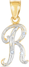 Load image into Gallery viewer, 10k Yellow Gold and White Gold Two-Tone 21.5mm Cursive Personalized Alphabet A-Z Initial Pendant with Optional 1.1mm Solid Cable Chain, 18 Inch
