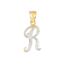 Load image into Gallery viewer, 10k Yellow Gold and White Gold Two-Tone 21.5mm Cursive Personalized Alphabet A-Z Initial Pendant with Optional 1.1mm Solid Cable Chain, 18 Inch
