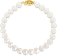 Load image into Gallery viewer, 14k Yellow Gold 6mm or 6.5mm Cultured Pearl Link Bracelet, 7 Inch
