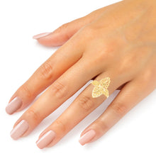 Load image into Gallery viewer, 10k Yellow Gold 22mm Oval Diamond Cut Leaf Openwork Filigree Ring
