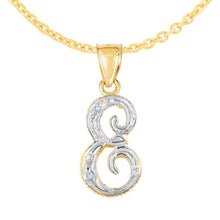 Load image into Gallery viewer, 10k Yellow Gold and White Gold Two-Tone 21.5mm Cursive Personalized Alphabet A-Z Initial Pendant with Optional 1.1mm Solid Cable Chain, 18 Inch
