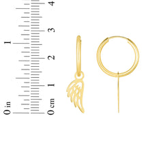 Load image into Gallery viewer, 14k Yellow Gold 28.4mm Polished Angel Wing Dangle Light Weight Hoop Earrings

