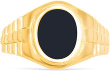 Load image into Gallery viewer, 10k Yellow Gold 14.6mm Oval Onyx Railroad Ring, Sizes 5-13
