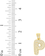 Load image into Gallery viewer, 10k Yellow Gold 0.5&quot; Pave CZ Personalized Bubble Alphabet Letter A - Z Initial Charm Pendant with optional Chain Necklace
