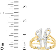 Load image into Gallery viewer, 10k Two-Tone Yellow Gold and White Gold 15mm Personalized A-Z Initial Cursive Letter Ring, Sizes 3 - 10
