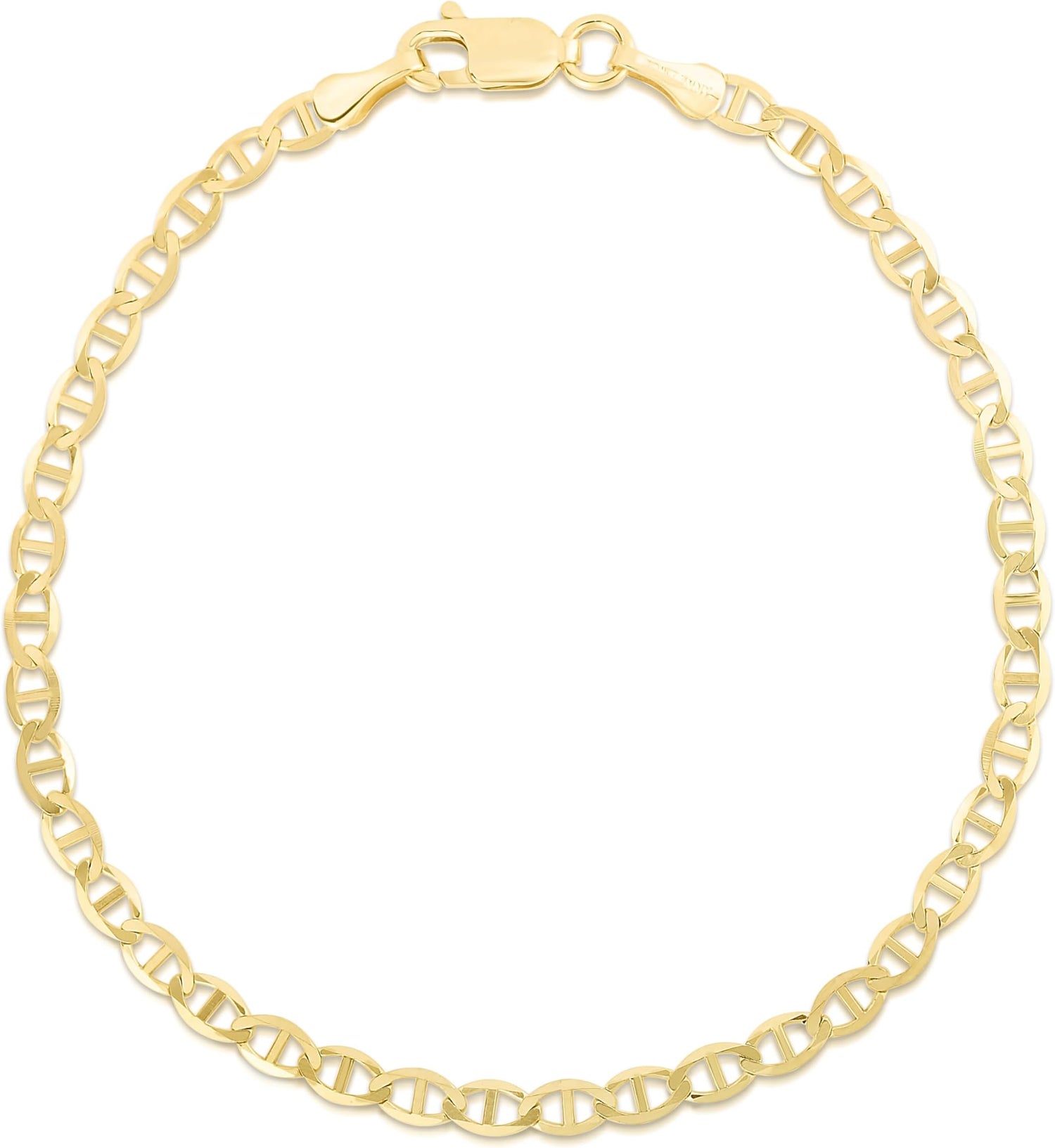 14k Yellow Gold 3.2mm Solid Mariner Chain Bracelet