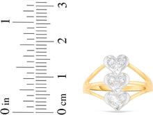 Load image into Gallery viewer, 10k Yellow Gold 16mm CZ Triple Heart Stack Triple Shank Two-Tone Ring, Sizes 4 - 10
