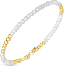 Load image into Gallery viewer, Italian 14k Yellow Gold 2mm Bead &amp; Freshwater Pearl Link Bracelet, 7 Inch
