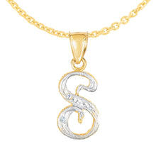 Load image into Gallery viewer, 10k Yellow Gold and White Gold Two-Tone 21.5mm Cursive Personalized Alphabet A-Z Initial Pendant with Optional 1.1mm Solid Cable Chain, 18 Inch
