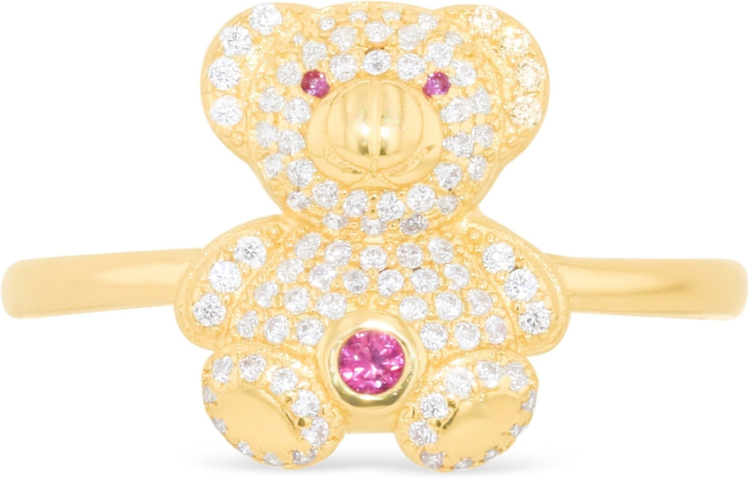 10k Yellow Gold 13mm Teddy Bear CZ Ring, Sizes 4-11