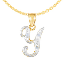Load image into Gallery viewer, 10k Yellow Gold and White Gold Two-Tone 21.5mm Cursive Personalized Alphabet A-Z Initial Pendant with Optional 1.1mm Solid Cable Chain, 18 Inch
