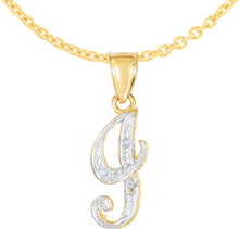 Load image into Gallery viewer, 10k Yellow Gold and White Gold Two-Tone 21.5mm Cursive Personalized Alphabet A-Z Initial Pendant with Optional 1.1mm Solid Cable Chain, 18 Inch

