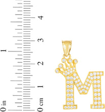 Load image into Gallery viewer, 10k Yellow Gold 0.8&quot; Pave CZ Personalized Crown Alphabet Letter A - Z Initial Charm Pendant with optional Chain Necklace
