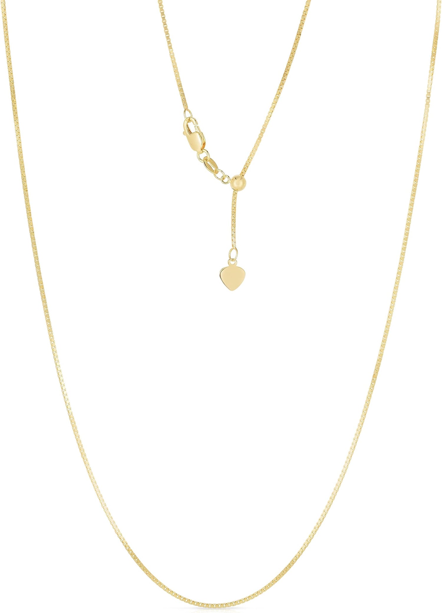 14k Yellow Gold or White Gold 1mm Classic Solid Box Adjustable Chain Necklace